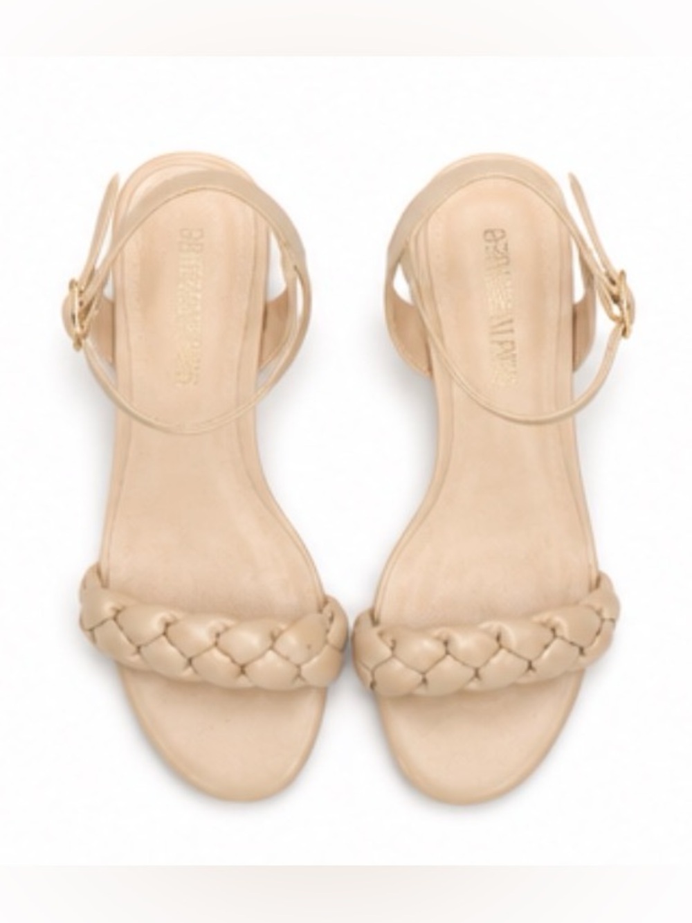 Beige Braided Front Ankle-Strap Sandals